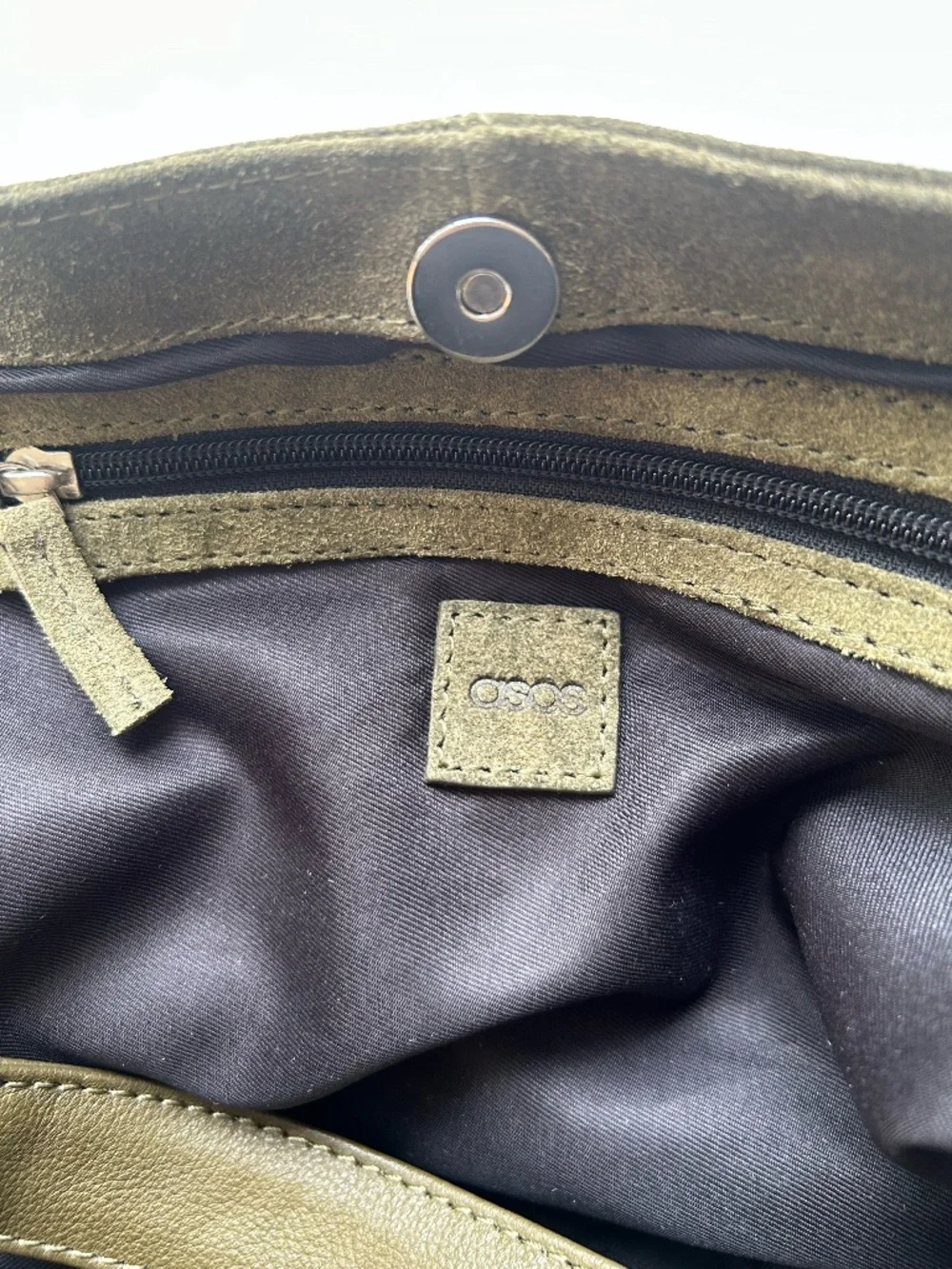 ASOS Olive Green Suede Shoulder Bag NWOT - Picture 6 of 10